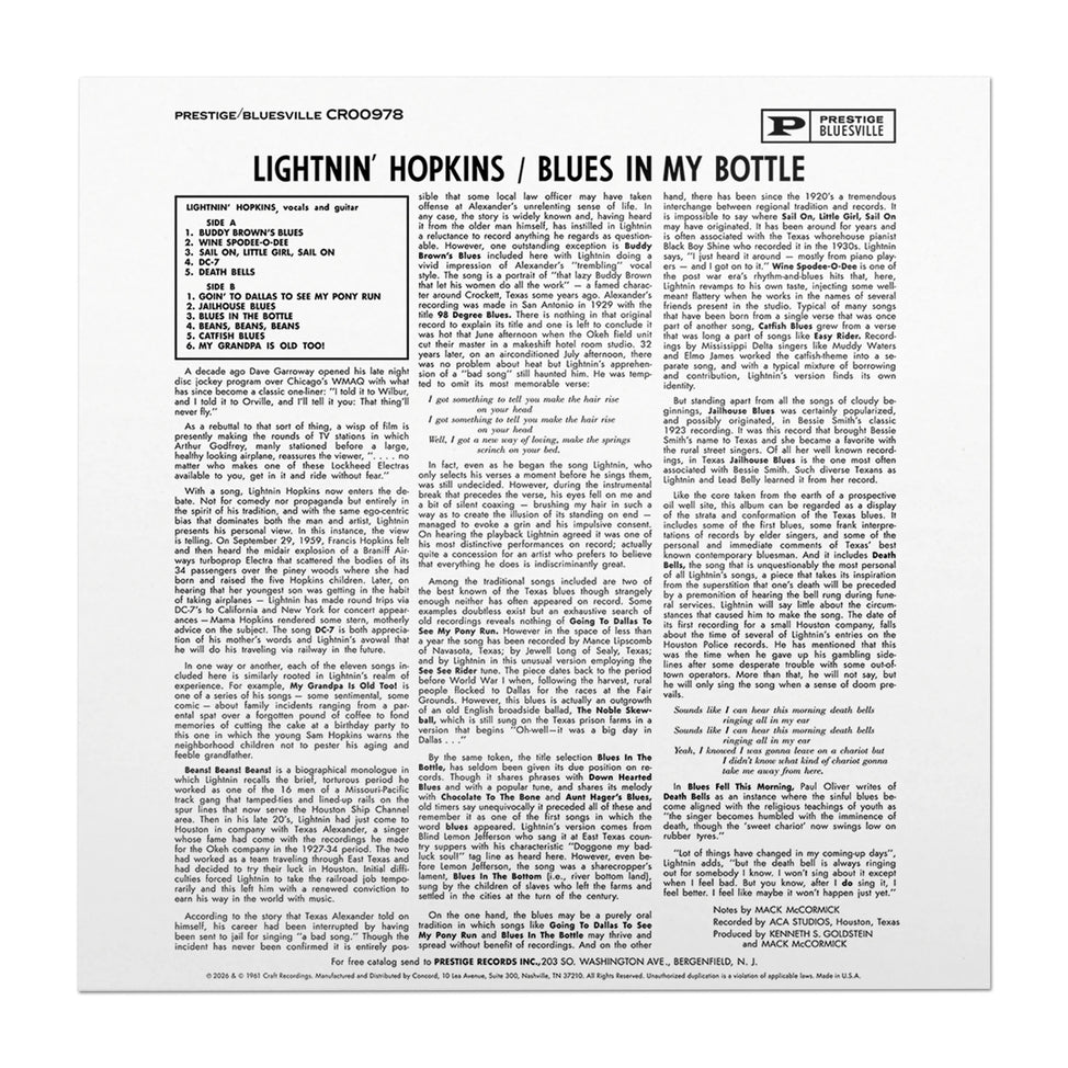 Blues in My Bottle (Bluesville Acoustic Sounds Series)